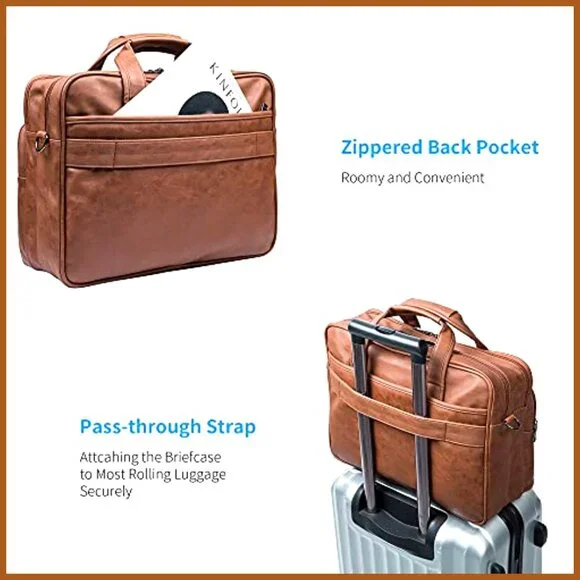 PU Leather Messenger Briefcase, 17.3 Inch Laptop Bag with Multi-Compartment